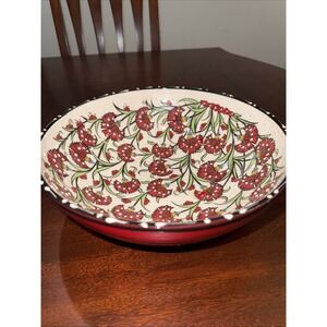 Nakkas Handmade-Painted Turkish 10" Ceramic Serving Bowl~Red FLORAL Textured U23